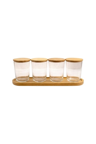 4 glazen potjes met deksels van bamboe 31,5 cl