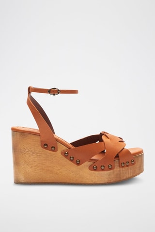Sandales compensées en cuir de veau vegan Capri - Camel