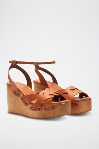 Sandales compensées en cuir de veau vegan Capri - Camel