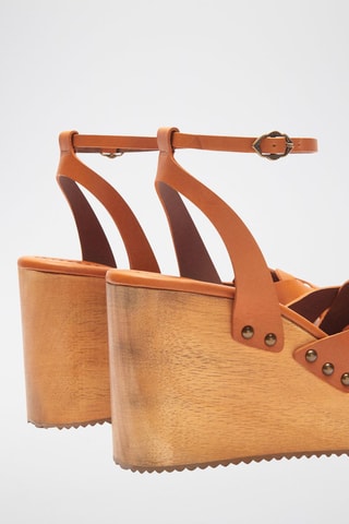 Sandales compensées en cuir de veau vegan Capri - Camel