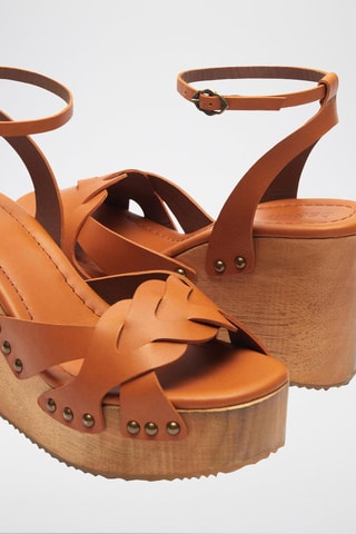 Sandales compensées en cuir de veau vegan Capri - Camel