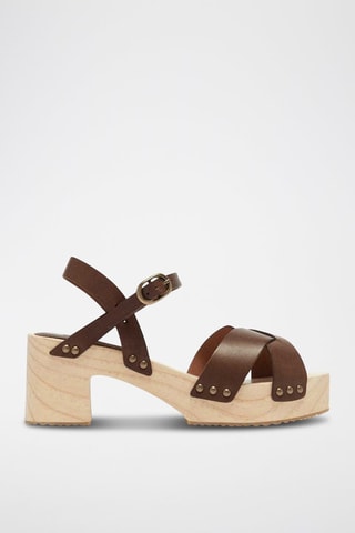 Sandales plateformes en cuir et bois Chirley - Marron