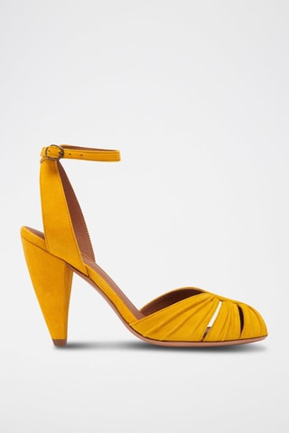 Sandales à talons en croûte de cuir de chèvre Carmen - Jaune