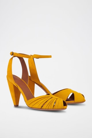 Sandales à talons en croûte de cuir de chèvre Carmen - Jaune