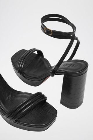 Sandales à talons en cuir de chèvre Cianna - Noir
