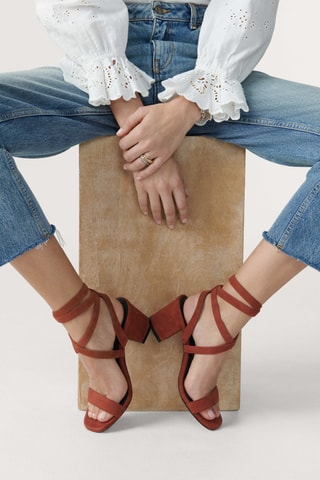 Sandales à talons en cuir de chèvre nubuck Cequoia - Rouge brique