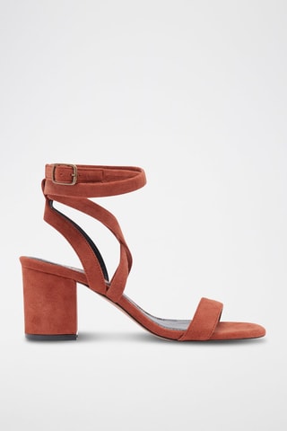 Sandales à talons en cuir de chèvre nubuck Cequoia - Rouge brique