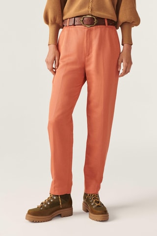 Pantalon cigarette taille haute en lin Viggo Terracota