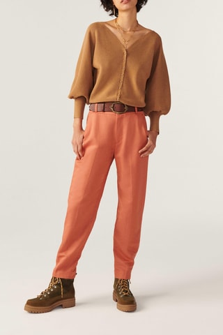Pantalon cigarette taille haute en lin Viggo Terracota