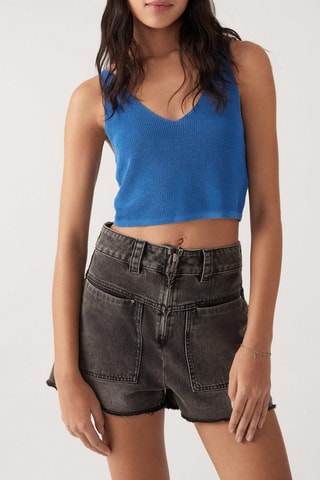 Crop top en lin Dylly - Bleu cobalt