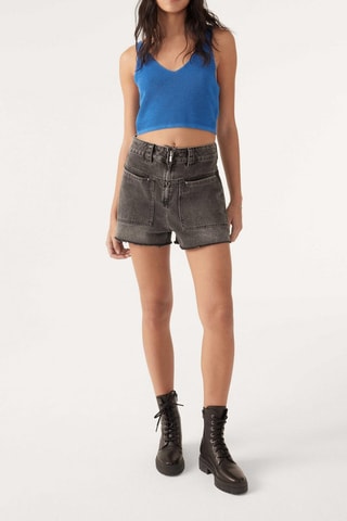 Crop top en lin Dylly - Bleu cobalt