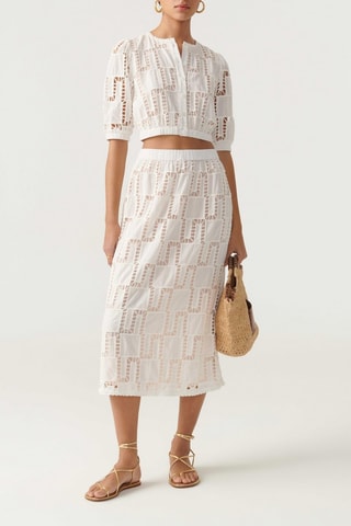 Jupe midi taille haute en coton biologique Anira - Ecru