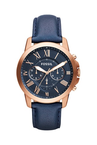 Montre à quartz en cuir - Chronographe - Bleu et doré