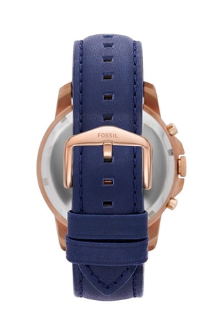 Montre à quartz en cuir - Chronographe - Bleu et doré