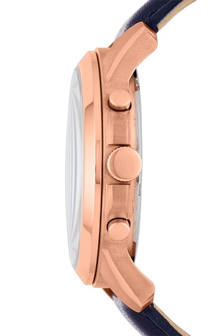 Montre à quartz en cuir - Chronographe - Bleu et doré