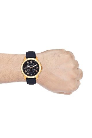 Montre à quartz en cuir - Chronographe - Bleu et doré
