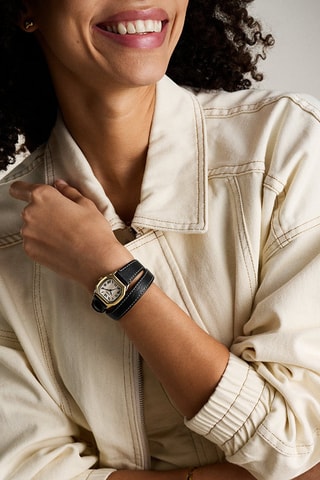Reloj de cuarzo de piel - Negro y dorado