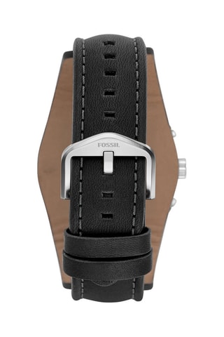 Montre à quartz en cuir - Chronographe - Noir et argenté