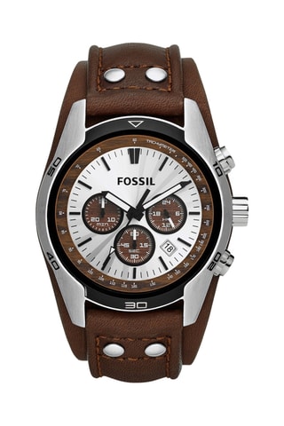 Montre à quartz en cuir - Chronographe - Marron et argenté 