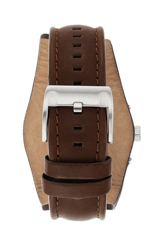 Montre à quartz en cuir - Chronographe - Marron et argenté 