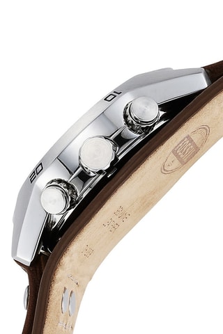 Montre à quartz en cuir - Chronographe - Marron et argenté 
