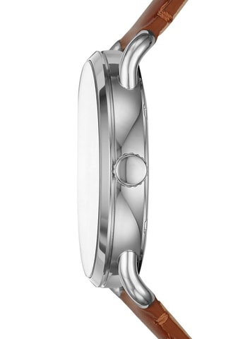 Montre à quartz en cuir - Marron et argenté