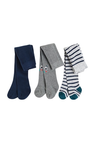 3 collants Bleu marine et gris chiné