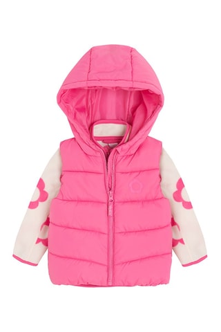 Doudoune sans manches à capuche et veste - Fuchsia et blanc