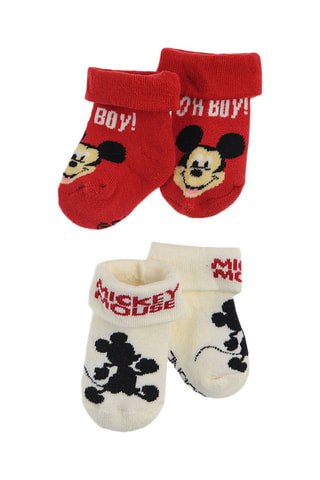 2 paires de chaussettes Mickey Disney - Rouge et écru