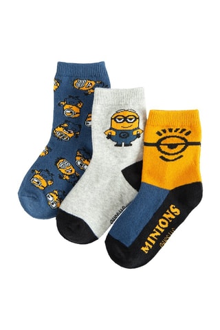 3 paires de chaussettes Les Minions - Bleu cobalt et gris chiné