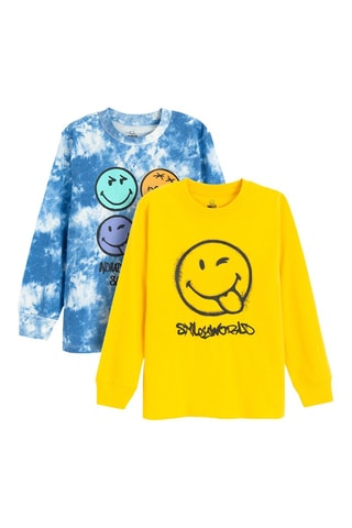2 sweats Smiley - Jaune et bleu pétrole