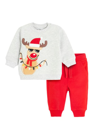 Sweat et jogging - Gris clair chiné et rouge