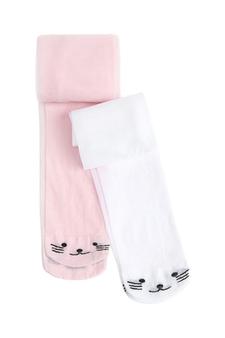 2 paires de collants - Blanc et rose