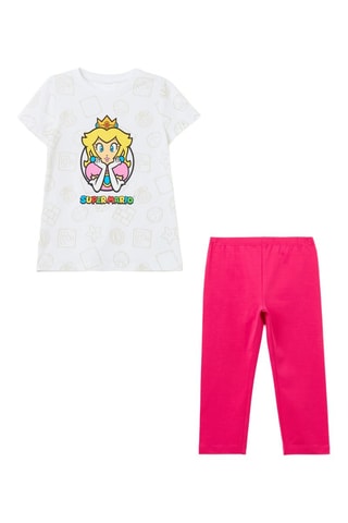 Camiseta y pantalón Princesa Peach Super Mario - Blanco, amarillo, rosa y verde