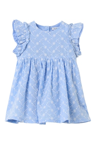 Vestido con bordado inglés. - Celeste