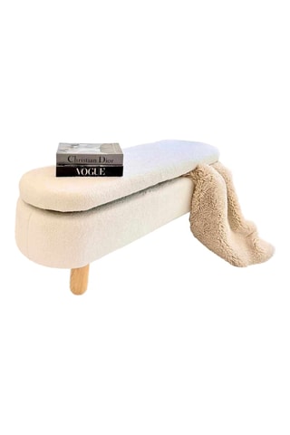 Banc - coffre Bohem - Blanc - En tissu bouclette