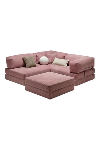 Canapé d'angle convertible - Rose - 4 places - En tissu velours côtelé