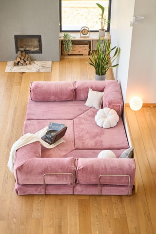 Canapé d'angle convertible - Rose - 4 places - En tissu velours côtelé