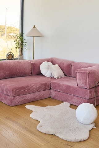Canapé d'angle convertible - Rose - 4 places - En tissu velours côtelé
