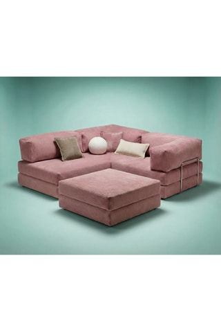 Canapé d'angle convertible - Rose - 4 places - En tissu velours côtelé