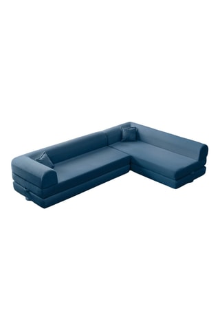 Canapé d'angle droit convertible - Bleu - 4 places - En tissu velours côtelé