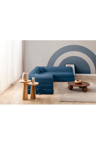 Canapé d'angle droit convertible - Bleu - 4 places - En tissu velours côtelé