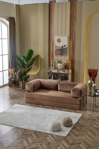 Canapé droit convertible - Marron clair - 4 places - En tissu toucher velours
