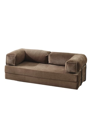 Canapé droit convertible - Marron clair - 4 places - En tissu toucher velours