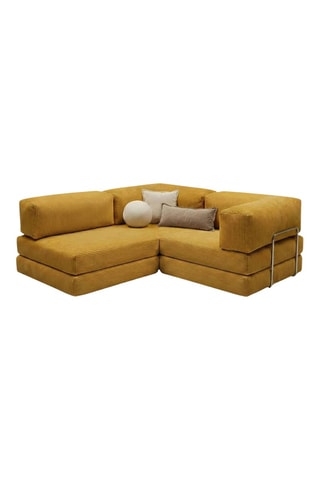 Canapé d'angle convertible - Moutarde - 4 places - En tissu velours côtelé