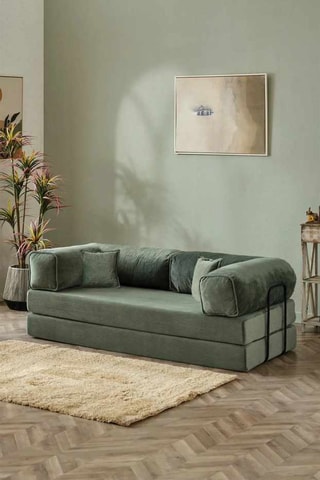 Canapé droit convertible - Vert - 4 places - En tissu toucher velours