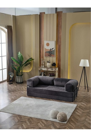 Canapé droit convertible - Anthracite - 4 places - En tissu toucher velours