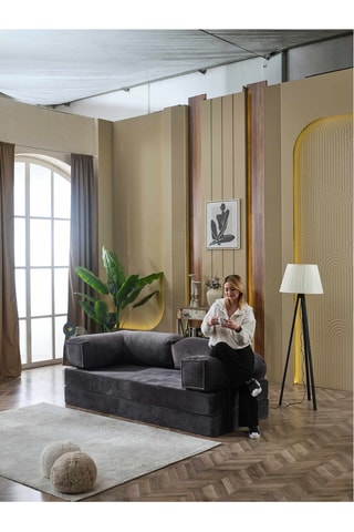 Canapé droit convertible - Anthracite - 4 places - En tissu toucher velours
