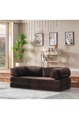 Canapé droit convertible - Marron - 4 places - En tissu toucher velours