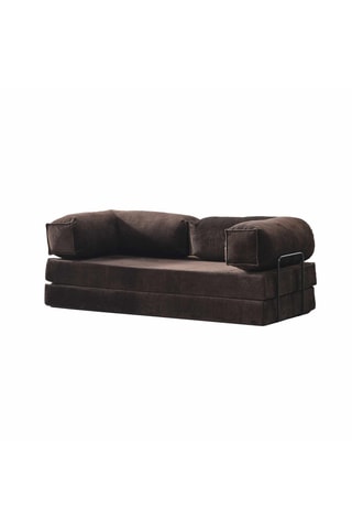 Canapé droit convertible - Marron - 4 places - En tissu toucher velours